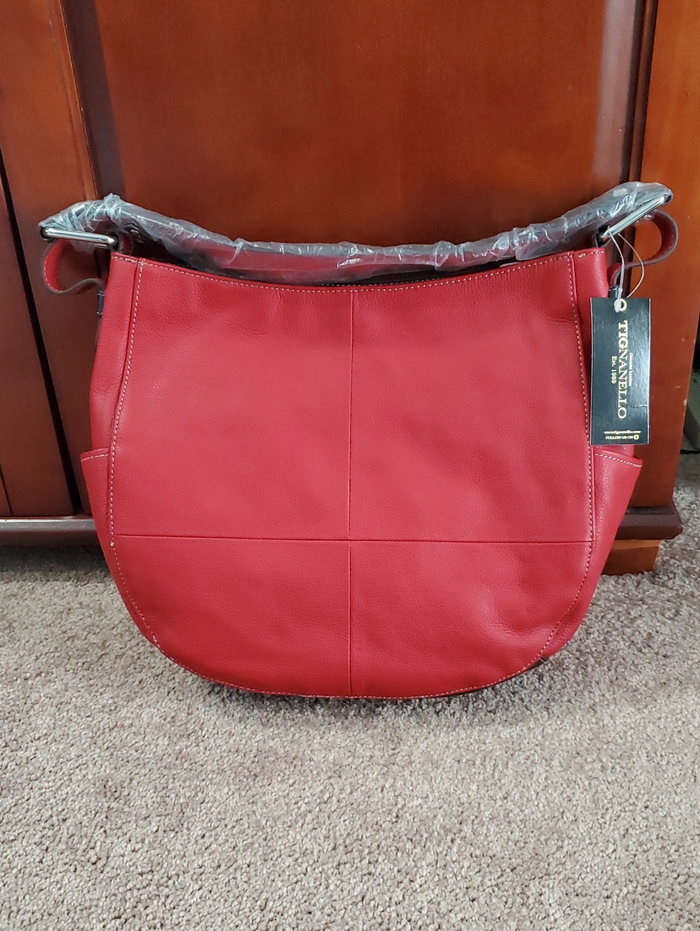 BRAND NEW!!  Tignanello Vibrant Red Leather Shoulder Bag